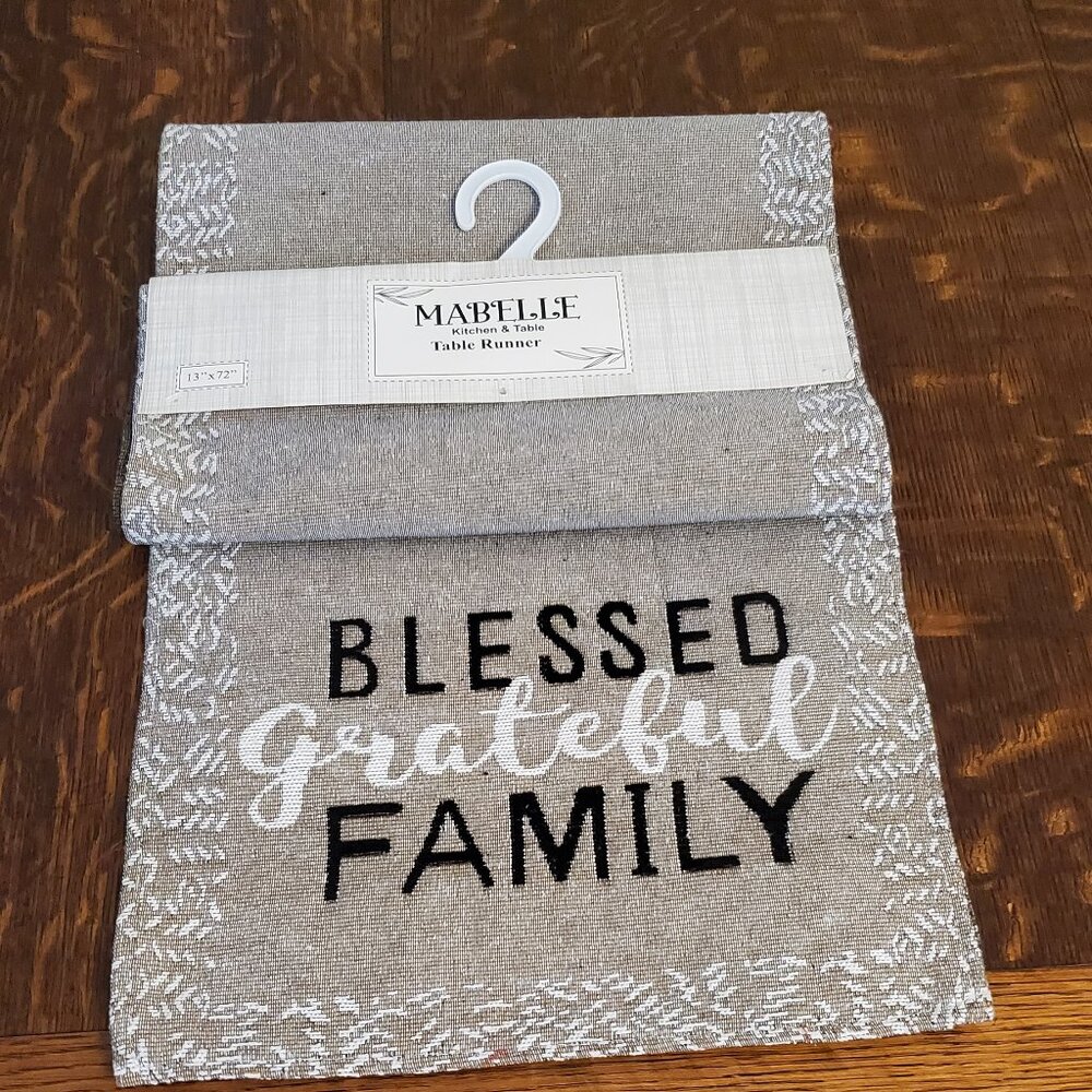 NWT "Blessed Grateful Family" 13x72 Kitchen & Table Runner